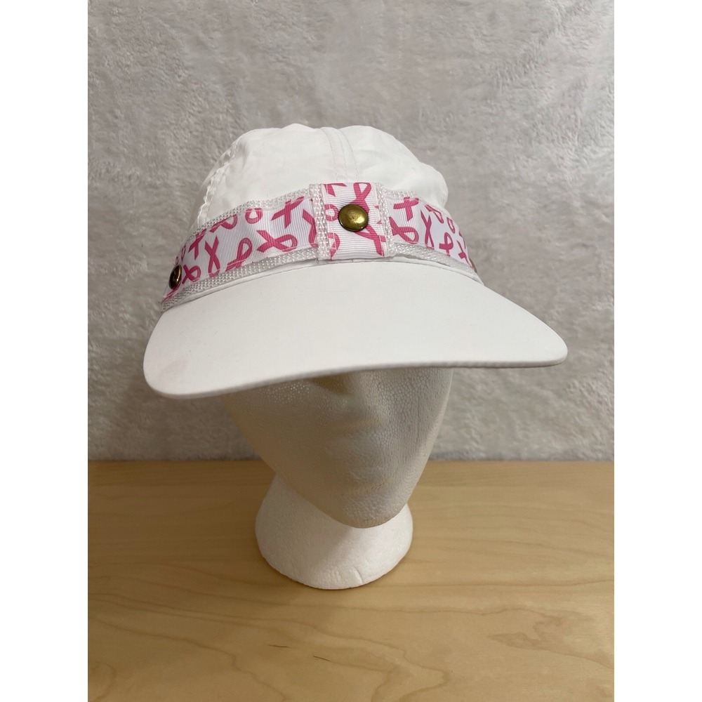 Racetrackers White Golf Visor Hat Pink Ribbon Adjustable One Size